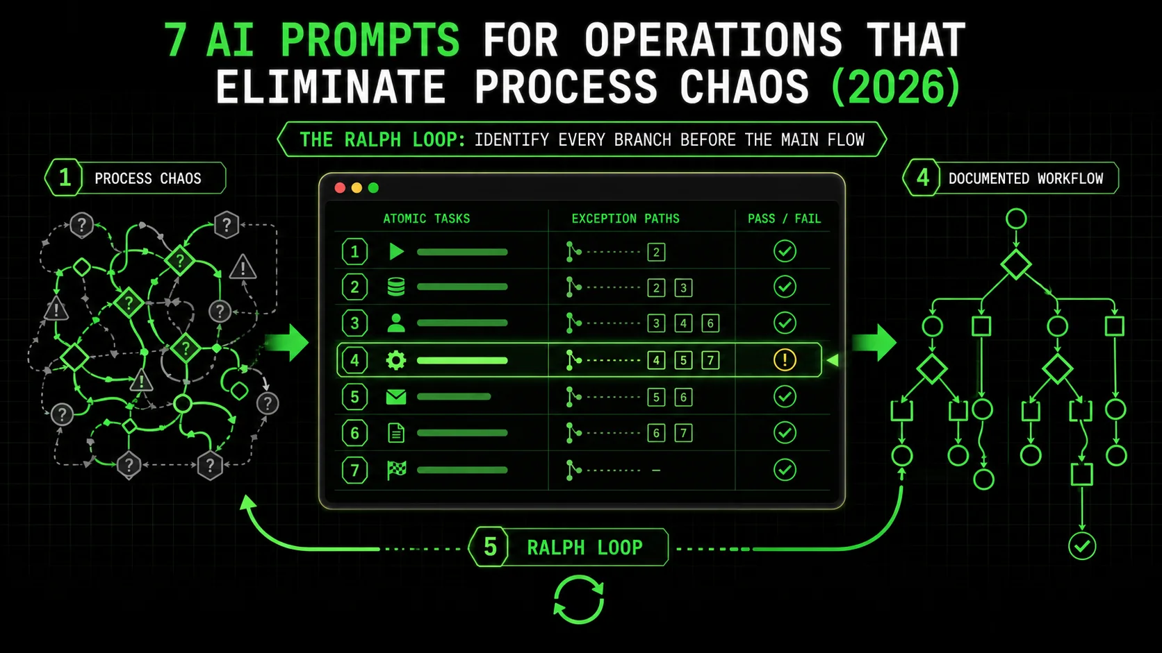 A screenshot of a Claude Code terminal showing a Ralph Loop skill with atomic tasks and pass/fail criteria