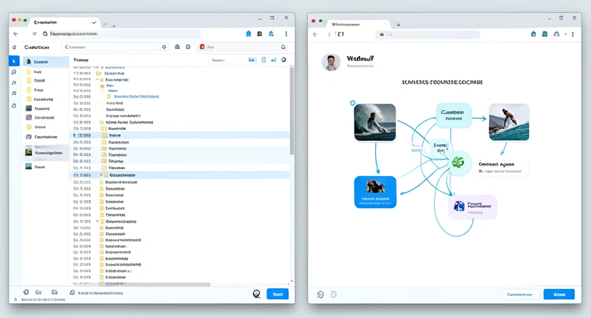 Screenshot comparison of Claude Code and Windsurf interfaces showing task decomposition