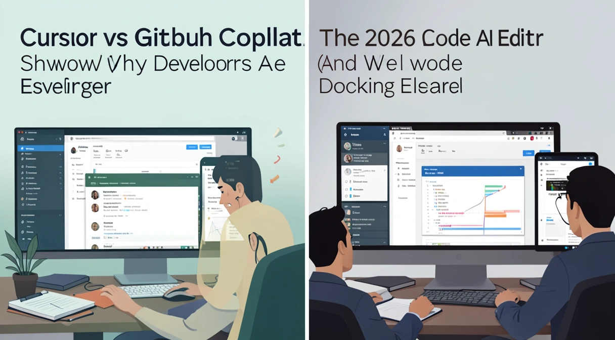 A split-screen visual showing a developer's screen with multiple AI chat interfaces open, looking overwhelmed