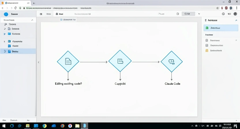 A flowchart diagram helping developers choose between Cursor, Copilot, and Claude Code based on their task