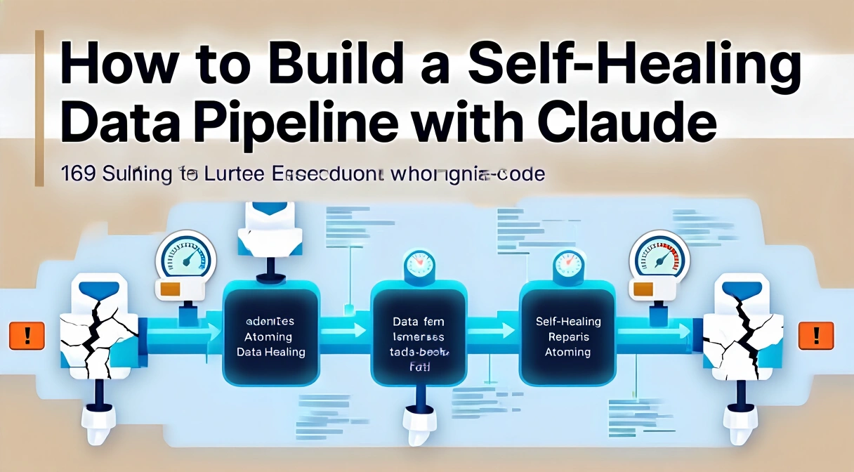 A conceptual illustration of a self-healing data pipeline: a central data flow pipe with glowing nodes representing atomic tasks, surrounded by smaller repair bots fixing cracks and monitoring gauges, set against a backdrop of clean data streams and error alerts.