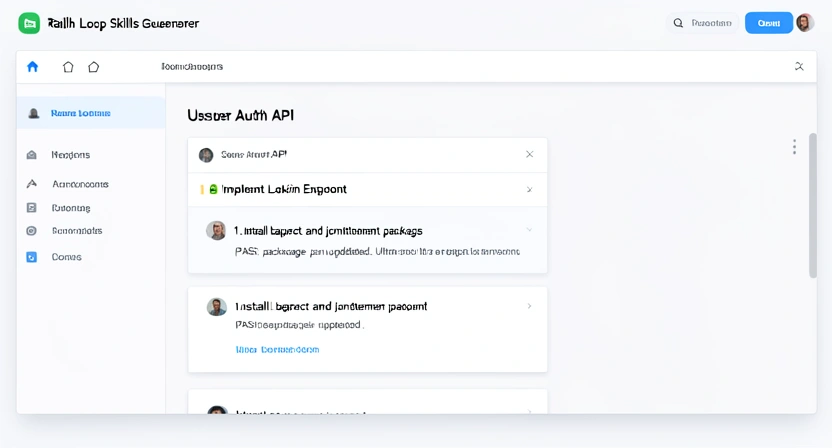Screenshot of a Ralph Loop Skills Generator workspace showing a skill named 