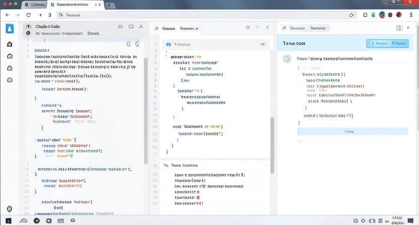 A clear, step-by-step screenshot sequence showing a chat with Claude Code: a prompt is written, code is generated, a test is run, and an error is fixed.