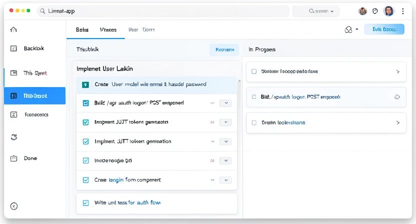 Screenshot of a Jira or Linear.app project board showing user stories and subtasks in a sprint backlog