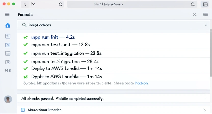 Screenshot of a terminal window showing a CI/CD pipeline log with green checkmarks next to