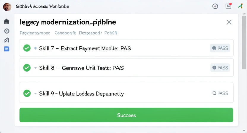 Screenshot of a CI/CD pipeline dashboard (e.g., GitHub Actions) showing a 