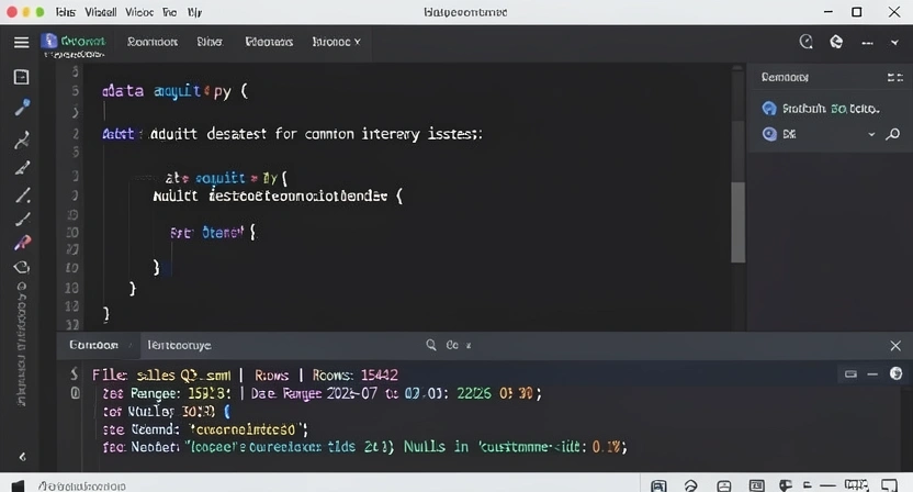Screenshot of a code editor (VS Code) with a Python script open. The code defines a function <code class=